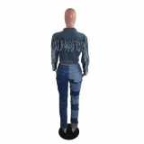 Fashion Ladies Jacket Cropped Denim Fringe Jacket Top