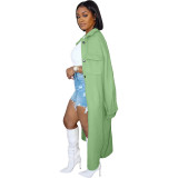 Solid Color Casual Loose Cardigan Double Sided Fleece Long Jacket
