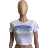 Casual Round Neck Print Crop Navel Women's Tee