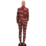 Casual High Neck Printed Letters Sweatshirt Pant Set