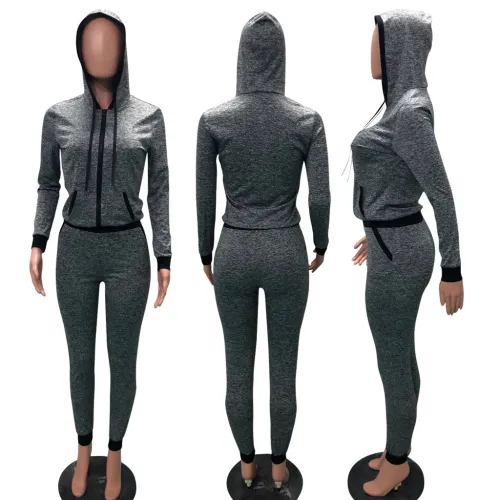 2Pcs/Sets Women Sports Hooded Top Sweatshirt Track Pants Sweat Suits Tracksuits