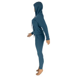 Autumn Winter Thick Drawstring Jogger Two Piece Sweatpants and Hoodie Set