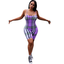 Casual Straps Plaid Print Romper