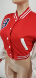 Autumn Long Sleeve Crop Tops Printed Baseball Short Jacket with Pockets