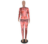 Concealed Zipper Print Newspaper Jumpsuit