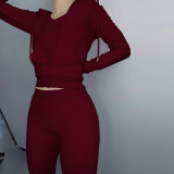 Autumn Winter Double-sided Fleece Vest Hooded Three Piece Set