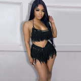 Sexy See Through Knit Hook Tassel Beach Shorts Set
