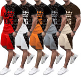 Casual Printed Tracksuit Men Short Sleeve Two Piece Outfits with Pockets