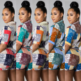 Fashion Casual Paisley Bandage Shirt Two Piece Summer Set