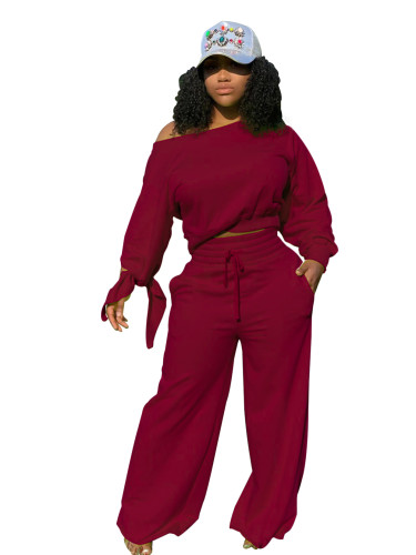 Solid Color Round Neck 2 Piece Set
