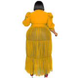 Sexy Perspective Mesh Long Dress with Belt