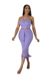 Casual Tassel Fishnet Knit Casual Halter Two Piece Set