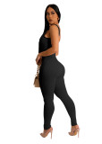 Solid Color Ribbed Sleeveless Square Neck Backless Tank Jumpsuit