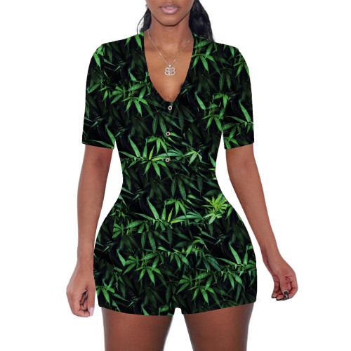 Casual Cartoon Printed Letters Home Short Jumpsuit