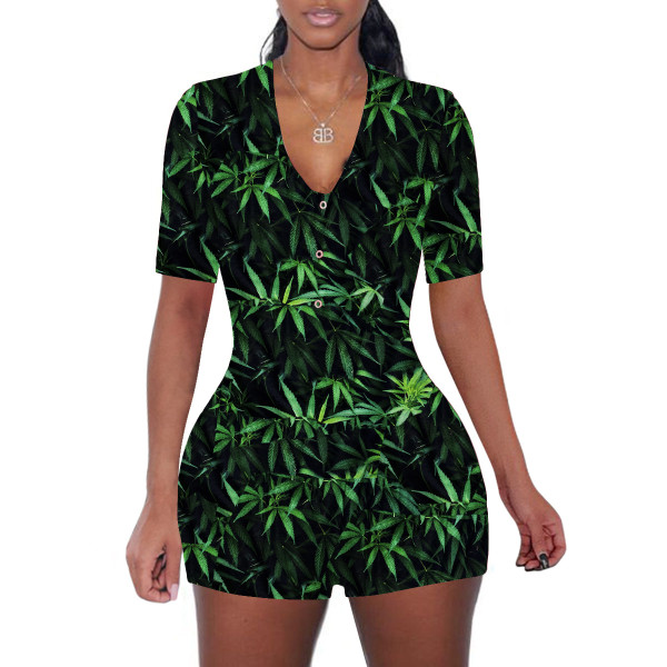 Casual Cartoon Printed Letters Home Short Jumpsuit