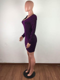 Solid Color V-neck Backless Bandage Mini Dress