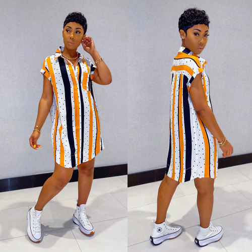Women Stripe Print Africa Shirt Dress African Clothes Dashiki Ankara Dresses