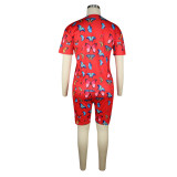 Casual Butterfly Print Sweatpants Two Pieces Set