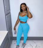 Solid Color Suspender Sports Two Piece Set