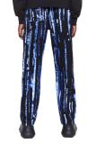 Men's and Women's Wearable Striped Print Letter Straight Zip-Up Jeans (with Four Pockets)