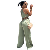 Light Green Sexy Irregular Straps Bandage Wrapped Wide Leg Jumpsuit