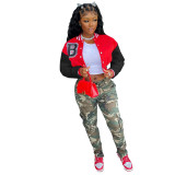Letter Printing Color Contrast Bomber Casual Jacket