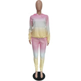 Winter Positioning Printed Gradient Casual Sweatpant Set For Women Hoodie