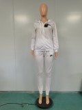 Casual Embroidery Letter Cardigan Pant Set with Hat