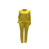 Casual Ribbon Fungus Shoulder Sports 2 Pcs Outfits