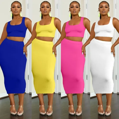 Casual Solid Basic U Neck Sleeveless Two Pieces