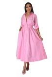 Fashion POLO Collar Loose Long Sleeve Long Dress