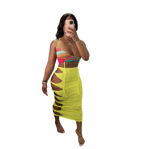 Hollow Knotted Long Beach Skirt