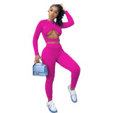Sexy Cross Cutout Sports Two Piece Women Clothing Set with Hollow Out