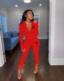 Casual Turndown Neck Letter Print Zipper Sport Two Piece Pants Set