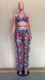 Casual Printed Mesh Two-piece Set with Panties