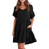Summer Casual V Neck Three Layer Pleated Dresses