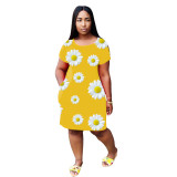 Casual Chrysanthemum Pattern Mini Dress