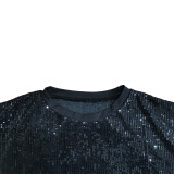 Spring Round Neck Loose Sequin Letter Mini Dress