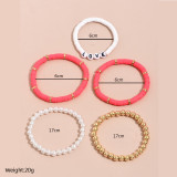 Rose Red Soft Pottery Retro Temperament Pearl Bracelet Love Set of 5