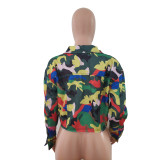 Casual Camouflage Print Dyeing Denim Jacket