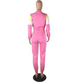 Casual Contrast Color Embroidered Pant Set