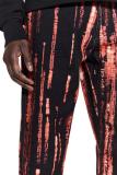 Men's and Women's Wearable Striped Print Letter Straight Zip-Up Jeans (with Four Pockets)