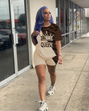 Casual Printed Tracksuit Women Short Sleeve Two Piece Outfits with Pockets
