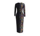 Colorful Snakeskin Stitching Patch Pocket Gradient Dress