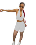 White Sexy Solid Patchwork Halter V Neck Sleeveless Two Pieces
