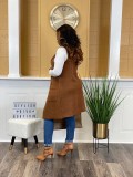 Winter Fall Tops Knitted Breasted Patch Pocket Cardigan Vest