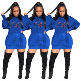 Solid Color Embroidered Bat Sleeve Hooded Dress