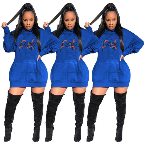 Solid Color Embroidered Bat Sleeve Hooded Dress