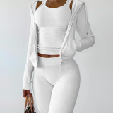 Autumn Winter Double-sided Fleece Vest Hooded Three Piece Set