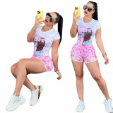 Casual Printed Short Sleeve Short Set
